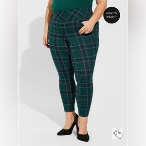 Tall Length Pocket Pixie Skinny Studio Luxe Ponte High Rise Pant (green plaid)